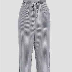 Black and White Pinstripe Relaxed Fit Trousers with Drawstring Waist
